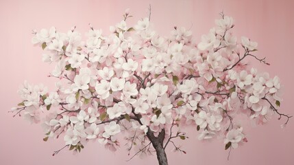 Obraz na płótnie Canvas a painting of a tree with white flowers on a pink background. generative ai