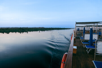 Naklejka premium Egypt Summer Travel Nile's Edge Splendor: A Cruise Ship Perspective