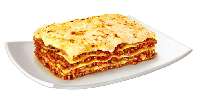 prato com deliciosa lasanha de presunto e queijo com molho bolonhesa isolado em fundo transparente - lasanha bolonhesa
