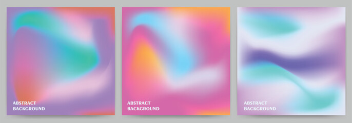 Set of abstract backgrounds with holographic effect, gradient blur.