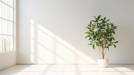plant in the interior with white empty wall.Generative Ai