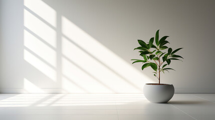plant in the interior with white empty wall.Generative Ai