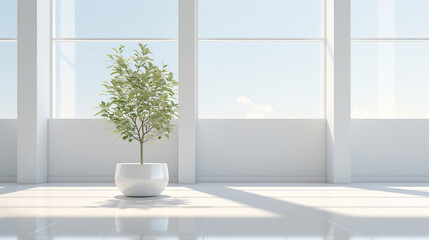 Fototapeta premium plant in the interior with white empty wall.Generative Ai