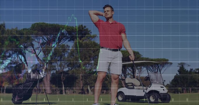 Animation of multiple graphs with changing numbers, caucasian male golfer missed the hole