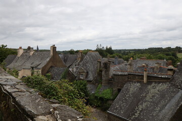 Fototapeta na wymiar Vue d'ensemble du village, vue sur les toîts, village de Rochefort-en-Terre, département du Morbihan, Bretagne, France