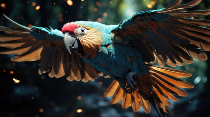 blue parrot in flight