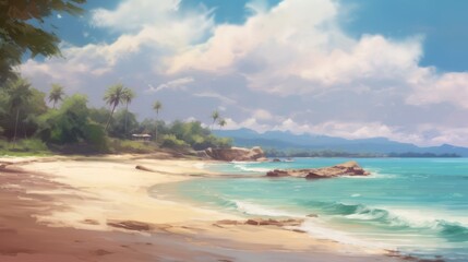 Coastal with soft sandy beaches, crystal-clear turquoise waters, and gentle waves. AI generated