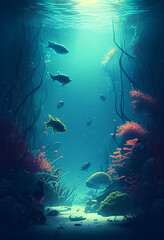 Fototapeta na wymiar Underwater world of fish. AI Generated
