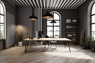 Modern office interior showcases modern design with stylish furniture.