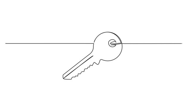 animated continuous single line drawing of front door key, line art animation