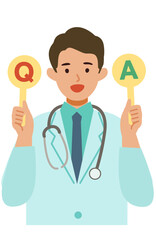Doctor man wearing lab coats. Healthcare conceptMan cartoon character. People face profiles avatars and icons. Concept for QandA.