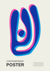 Trendy contemporary poster, risograph aesthetics, riso print effect