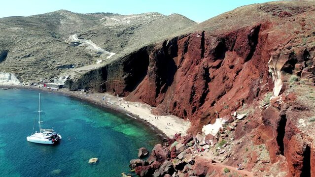 Red Beach. Santorini Island. Thira. Greece. Drone. 4K.