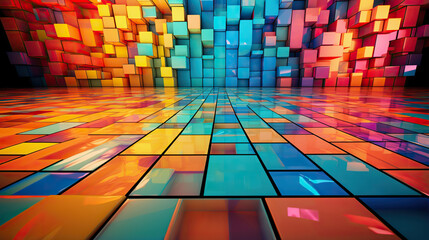 Abstract colorful dance floor in perspective. 