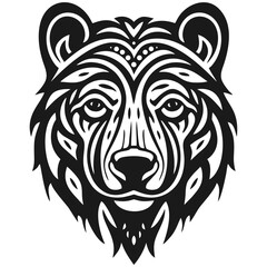 Obraz premium Bear Head Vector, Tribal bear head in black and white. An ornamental icon capturing the power of the wild.