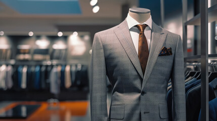 Fototapeta na wymiar Close-up photo of A Classic Suit in a Clothing Store