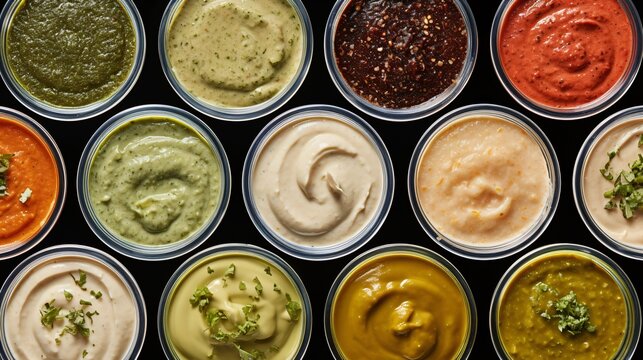 A diverse collection of various condiments in multiple containers, each one carefully selected to enhance the flavors of a meal.