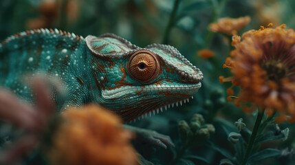 Fototapeta premium Chameleon on the flower.