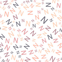 Seamless abstract N letter vector geometric pattern. Colorful letters on white background. Random order. Gift wrapping paper, fabric, poster. Bed linen and interior. School and learning theme.