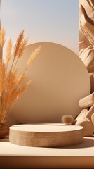 3D Natural Beauty Product Podium with Earthy Elements background