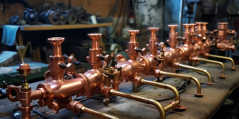 Copper Still Pipes Distillery Equipment Micro Brewery,  Brass and Copper cleaners, generative Ai
