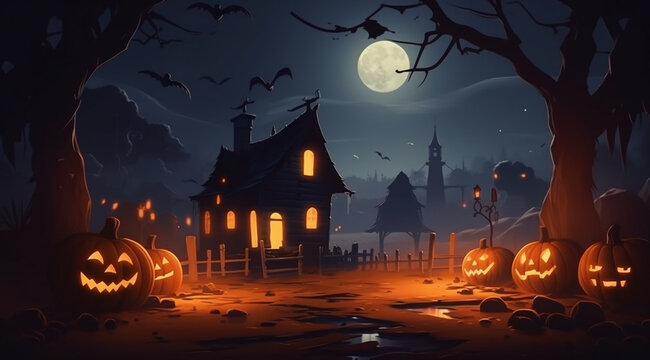 House on Halloween night, created with Generative AI technology.