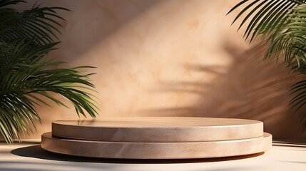 Obraz premium Beige Marble Podium with Palm Shadow Backdrop