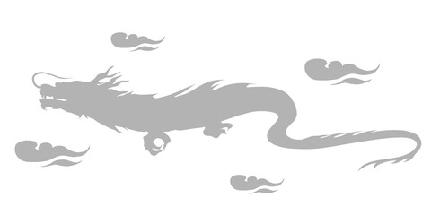 手書きの辰のシルエット　瑞雲付き