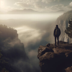 everything from a man standing against the backdrop of a deep cliff