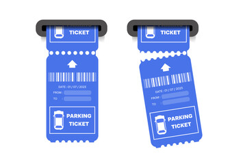 Set of realistic illustrations of parking tickets coming out of parking machines. Parking ticket paper tear