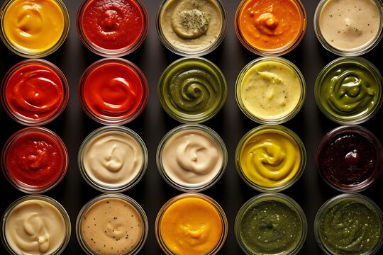 A diverse collection of various condiments in multiple containers, each one carefully selected to enhance the flavors of a meal.