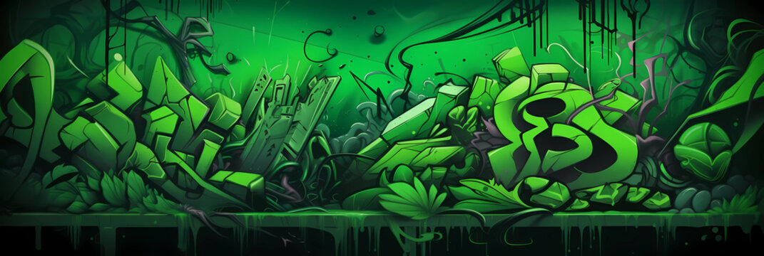 artistic graffiti background in green colors, creative and abstract backdrop, generative AI