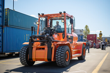 Cargo shipping containers stacked at harbor freight terminal