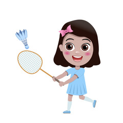 people playing badminton in the park. leisure. Happy boy and girl play train badminton. Kids activities 