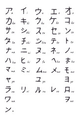 Collection katakana japanese characters in kanji alphabet in hand drawn style