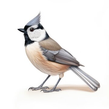 Bridled titmouse bird isolated on white.
