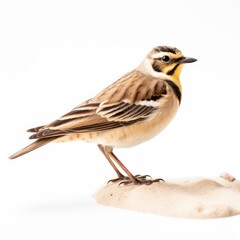 Horned lark bird isolated on white.