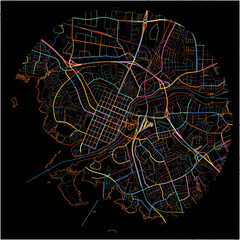Colorful Map of Joensuu with all major and minor roads.