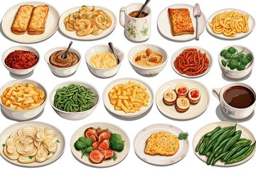 The colorful illustration of Thanksgiving holiday foods and items. Pattern style. Generative Ai.
