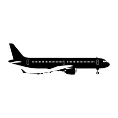 Airplane vector silhouette icon, Plane In Flight, Black color Airplane vector silhouette isolated on white background