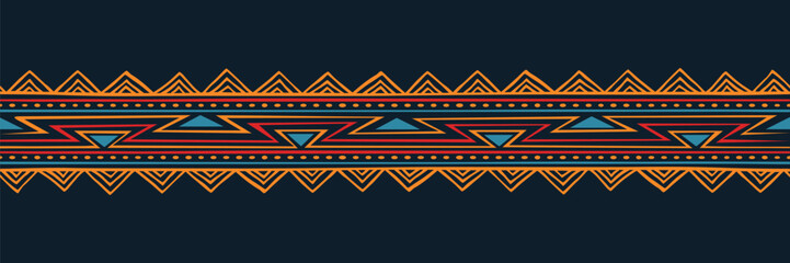 Tribal aztec pattern banner background. Ethnic border style vector seamless pattern. Ethnic embroidery seamless border template. Gypsy geometric motif, mexico or african print design