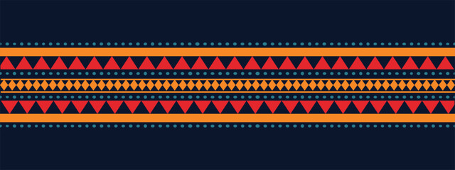 Tribal Aztec pattern banner background with stripe lines. Ethnic border style vector seamless pattern. Ethnic embroidery seamless border template. Gypsy geometric motif background - obrazy, fototapety, plakaty