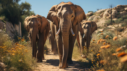 Fototapeta premium Elephants enjoying life at Patara Elephant camp.