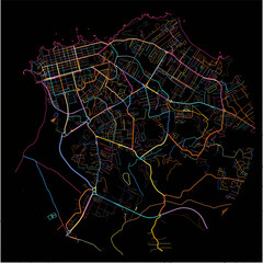 Colorful Map of Cayenne, Guyane with all major and minor roads.
