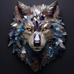 A wolf head made of beautiful gemstones. Wildlife Animals. Decorations. Illustration, Generative AI.