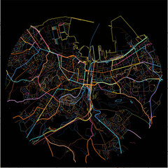 Colorful Map of Cherbourg-Octeville, Manche with all major and minor roads.