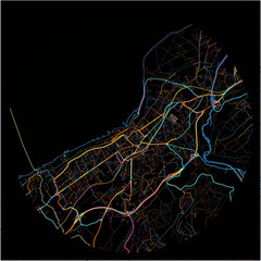 Colorful Map of Thonon-les-Bains, Haute-Savoie with all major and minor roads.