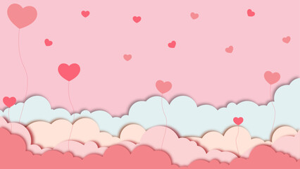 valentine's day banner in cut paper style, pink background