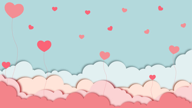 valentine's day banner in cut paper style, blue background © Small fox