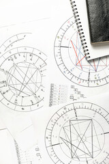 Astrology. Astrologer calculates natal chart and makes a forecast of fate Tarot cards, Fortune telling on tarot cards magic crystal, occultism, Esoteric background. Fortune telling,tarot predictions